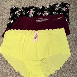 Victoria's Secret Black Floral, Burgundy, and bright yellow cheekys